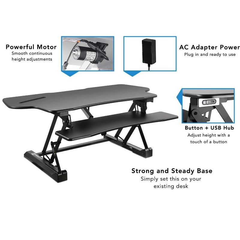 Mount-It! Electric Standing Desk Converter | 48 in. Extra Wide Motorized Sit Stand Desk w/ Built in USB Port | Ergonomic Height Adjustable Workstation, 4 of 10