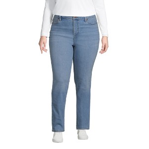 Lands' End Women's Recover Mid Rise Straight Leg Blue Jeans - 1 of 4