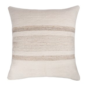 20" White and Natural Striped Throw Pillow - 1 of 4