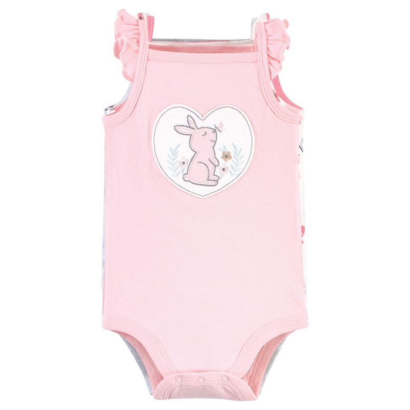 Hudson Baby Infant Girl Cotton Sleeveless Bodysuits, Sweet Bunny, 1 of 9