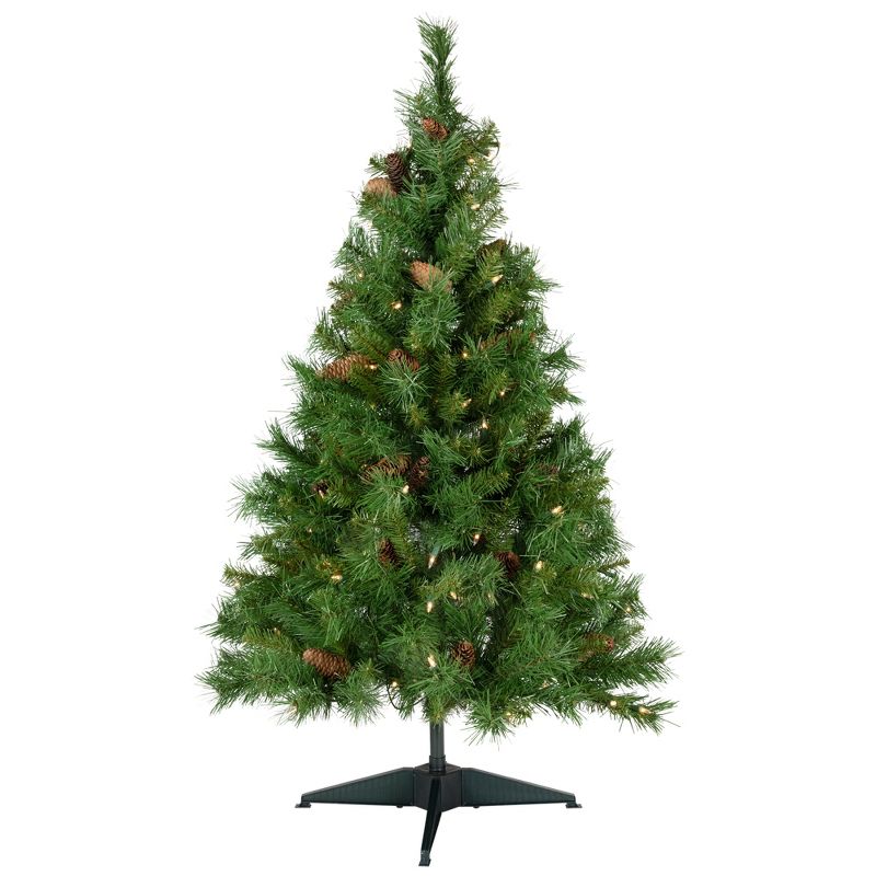 Northlight 4' Pre-Lit Full  Red Pine Artificial Christmas Tree, Clear Lights, 1 of 8