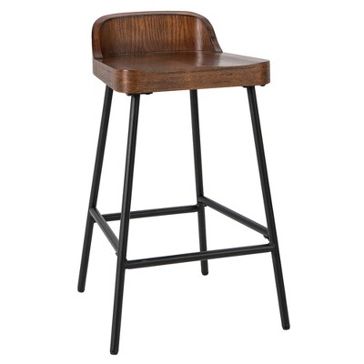 Costway Industrial 24.5'' Bar Stool Counter Height Saddle Seat Kitchen Stool w/ Low Back