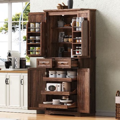 PAGED Farmhouse Kitchen Pantry Cabinet, Adjustable Kitchen Storage Cabinet, 2-Door Embossed Texture Cupboard, Sideboard Buffet Cabinet with Storage