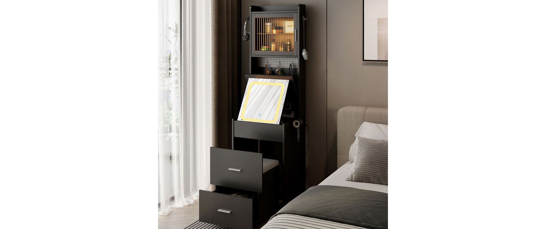 Karl Home Makeup Vanity Set with LED Lights and Power Outlets