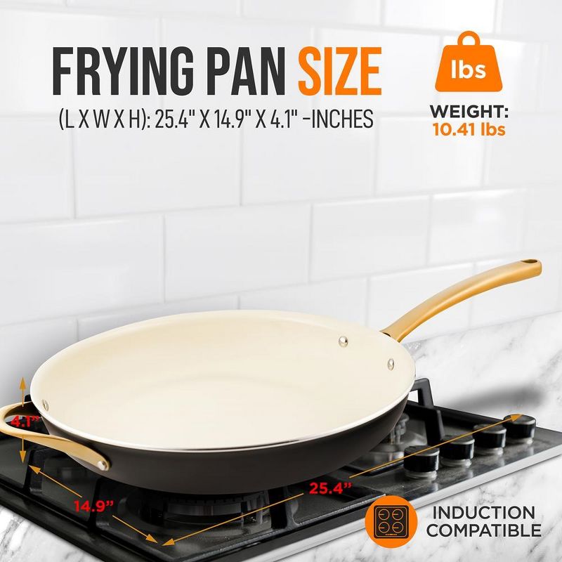 NutriChef 14" Extra Large Fry Pan - Skillet Nonstick Frying Pan with Golden Titanium Coated Silicone Handle, Ceramic Coating, 2 of 4