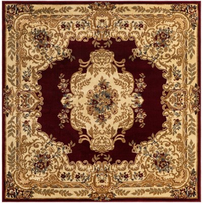 Elegant Versailles Red Square Synthetic Rug, 6'x6', Stain-Resistant