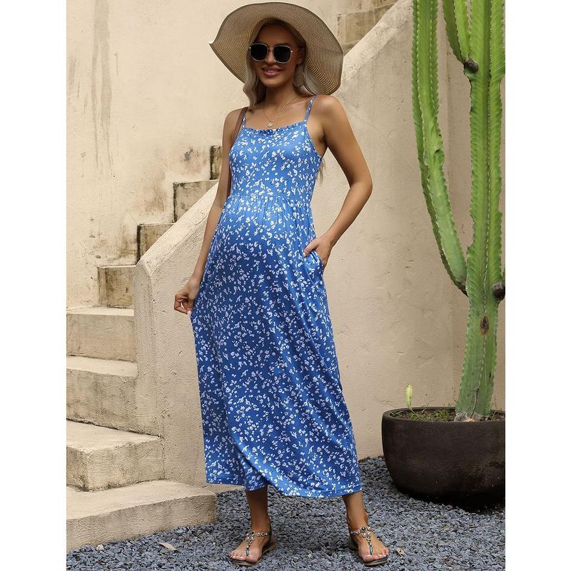 Women's Sleeveless Maternity Dress Spaghetti Strap Summer Casual Maxi Dress for Baby Shower or Daily Wear, 2 of 8