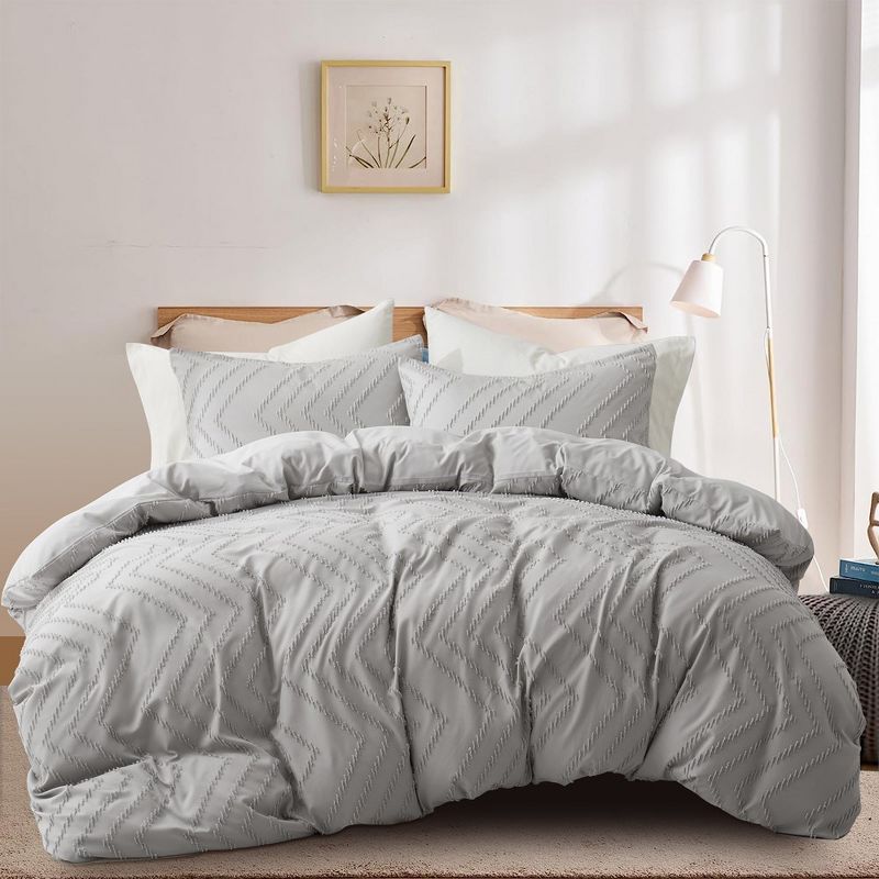 Peace Nest Tufted Microfiber Clipped Duvet Cover Set with Zipper Closure & Corner Ties, 4 of 9
