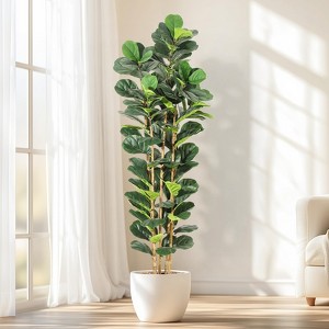 Artificial Fiddle Leaf Fig Tree with White Pot, Fake Plants with 107 Green Fiddle Leaves, Artificial Plants for Home Decor - 1 of 4