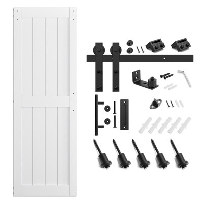 SMARTSTANDARD 84 in. Height White MDF Solid Core Interior Sliding Barn Door with Hardware Kit