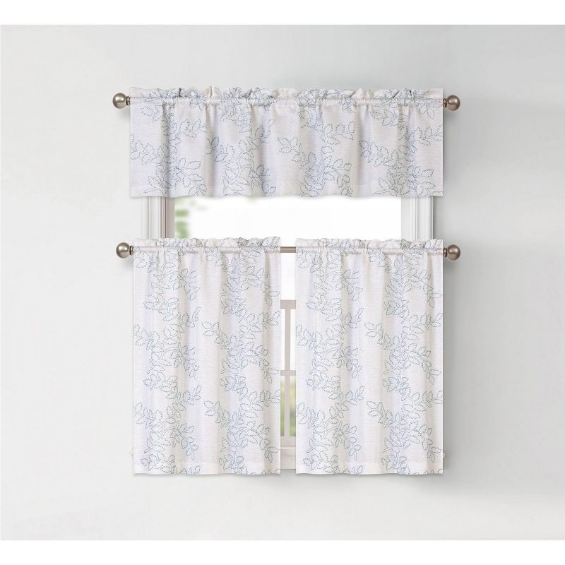 Kate Aurora Shabby Living Brielle Complete 3 Piece Embroidered Floral Cafe Kitchen Curtain Tier & Valance Set, 2 of 3