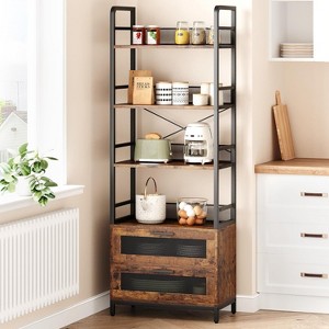 COUCHETA 71 Inch Tall 4-Tier Industrial  Bookcase - Metal Frame Storage Shelf,  Open Shelves & Mesh Drawers, brown - 1 of 4