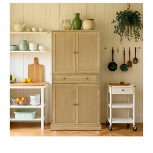 Natural Oak- Kitchen Pantry Storage Cabinet With 4 Doors And 4 Adjustable Shelves, 72" Tall Farmhouse Food Pantries With 1 Drawer For Living Room, K - 1 of 4