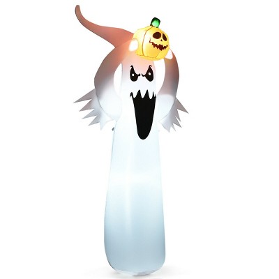 Tangkula Halloween Decoration 6FT Inflatable Blow Up Ghost With Pumpkin LED Lights Yard