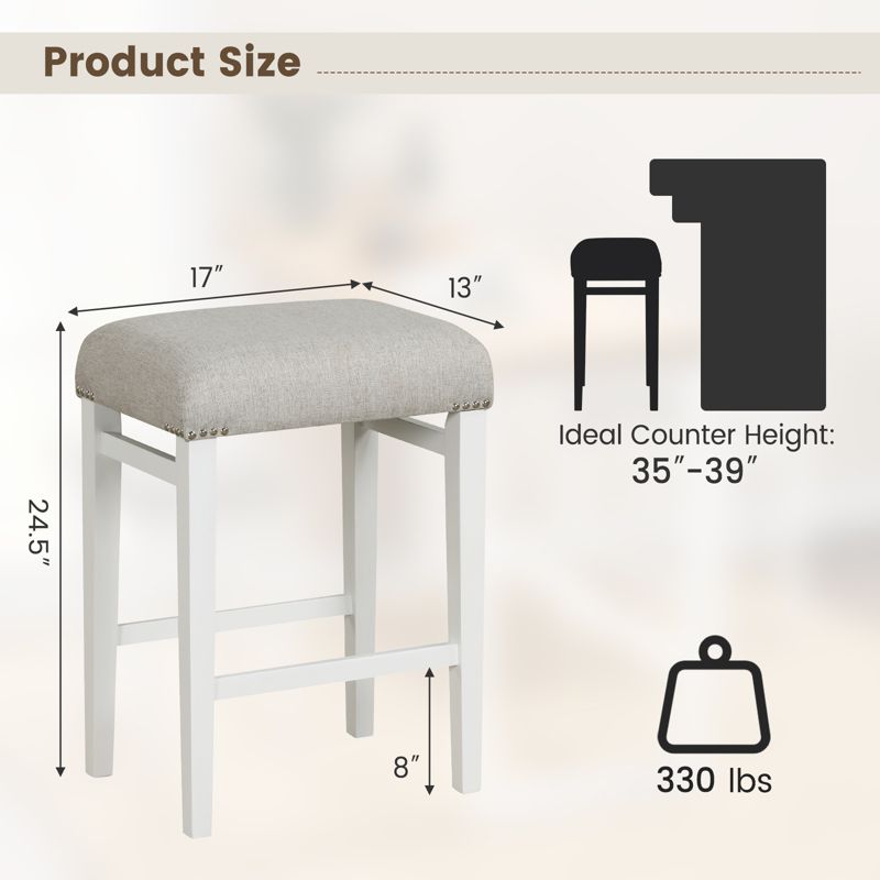 Costway 24"  Height Set of 2 Bar Stools Backless Counter Height Kitchen Chairs with Wooden Legs Gray, 3 of 11