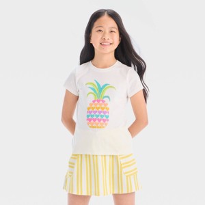Girls' Short Sleeve Pineapple Graphic T-Shirt - Cat & Jack™ Cream - 1 of 4