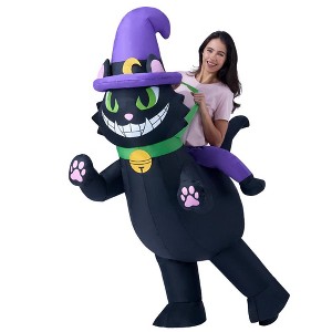 SYNCFUN Adults Inflatable Halloween Costumes, Riding a Black Cat Inflatable Costume, Kitty Blow Up Costumes - 1 of 4