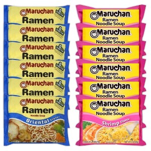 Maruchan Ramen Instant Noodle Soup Variety, 2 Flavors - 6 Packs Soy Sauce & 6 Packs Shrimp, 3 Ounce Single Servings - 1 of 1