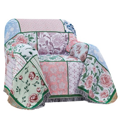 Collections Etc Charming Floral Patchwork Fringe Border Furniture Tapestry Throw