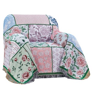 Collections Etc Charming Floral Patchwork Fringe Border Furniture Tapestry Throw - 1 of 2
