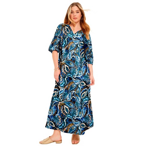 June + Vie By Roaman's Women's Plus Size Halcion Boho Maxi Dress, 18/20 -  Blue Painterly Leaves : Target