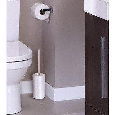 White Polyresin Toilet Brush with Holder and Silver Handle