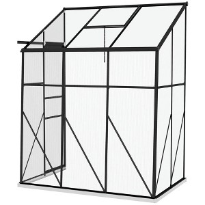 Resenkos 6' x 4' Walk-in Polycarbonate Greenhouse, Lean-to Aluminum Green House with Rain Gutter and Foundation, Black - 1 of 4
