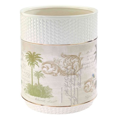 White and Gold Boho-Chic Circular Plastic Rubbish Bin