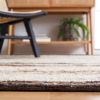 Ivory and Brown Flat Woven Wool Area Rug, 6' x 9'