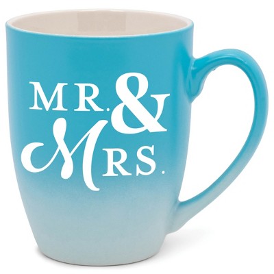 Elanze Designs Mr & Mrs Two Toned Ombre Matte Pale Blue and White 12 ounce Ceramic Stoneware Coffee Cup Mug