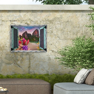 Tropical Landscape Window View Canvas Print in Vibrant Colors