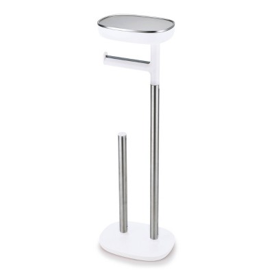 Stainless Steel Freestanding Toilet Paper Holder with Dual-Purpose Shelf