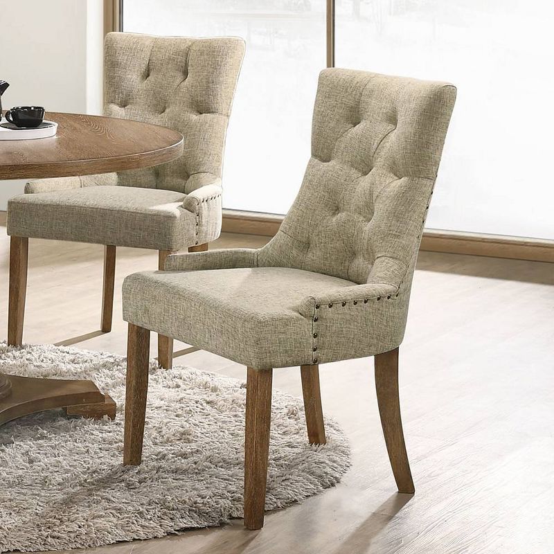 22&#34; Yotam Accent Chair Beige Fabric/Salvaged Oak Finish - Acme Furniture, 1 of 7