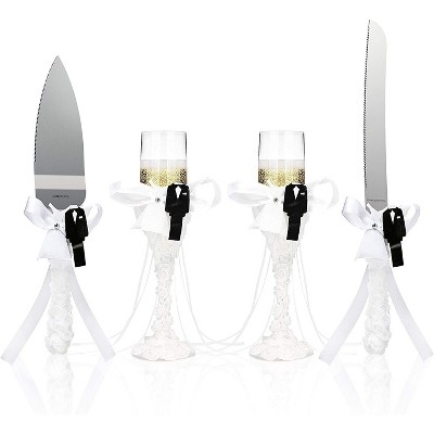 Sparkle and Bash 4 Piece Cake Cutting Set For Wedding Supplies, White