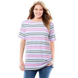 Woman Within Perfect Printed Short-Sleeve Boatneck Tunic - 1 of 4