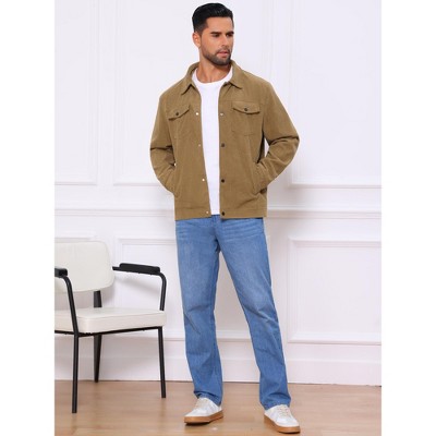 INSPIRE CHIC Men's Casual Solid Color Long Sleeve Button Pockets Corduroy Trucker Jacket Brown Large — фото 2