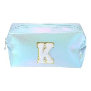 Unique Bargains Women's Durable Letter K Cosmetic Bag Blue 1 Pc - 1 of 3