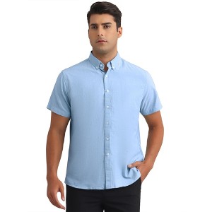 INSPIRE CHIC Men's Solid Short Sleeve Cotton Regular Fit Button Down Business Oxford Shirt - 1 of 4