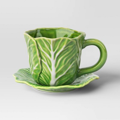 10 fl oz Stoneware Lettuce Figural Easter Tea Cup and Saucer Plate Green - Threshold™