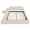 TIRAMISUBEST Full/Queen Size Upholstered Grounded Bed, Velvet Platform Bed Mother & Child Bed with Bedside Desk and Little Round Stool - 3 of 4