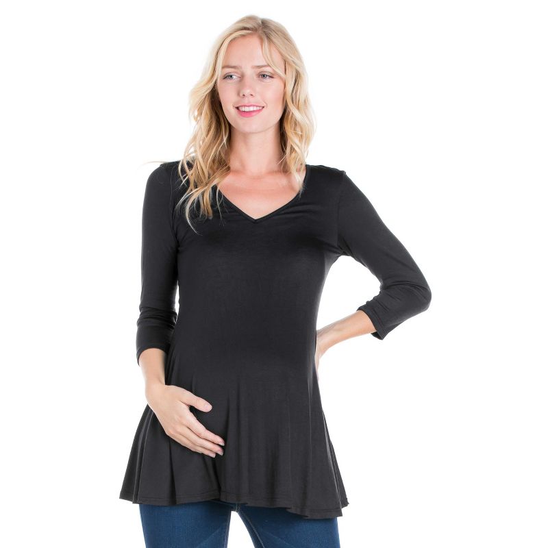 24seven Comfort Apparel Womens Three Quarter Sleeve V-Neck Maternity Tunic Top, 1 of 5