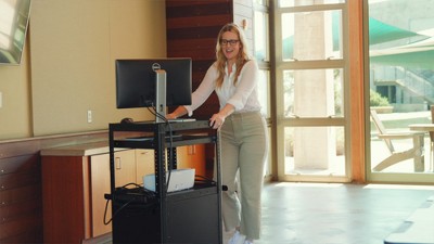 Black Alloy Steel Rolling AV Media Cart with Adjustable Shelves