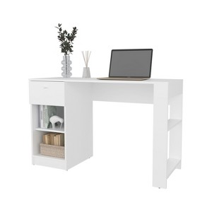 FONTOI Computer Desk Study Desk with Drawer, Open Storage, Work Table Modern Workstation with Sturdy Legs for Office Home, White, 29.8"* 47.3"*18.5" - 1 of 4