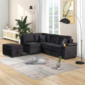 NicBex Sectional Sofa with Storage Ottoman Velvet Modern L Shaped Modular Sofa for Living Room & Apartment, Black - 1 of 4