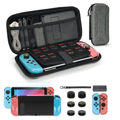 DOMETOUR Switch Case for Switch 2017, 14-in-1 Portable Kit: Carrying Case, Cover, Screen Protector, Thumb Grip Caps, Game Card Case & Strap included.