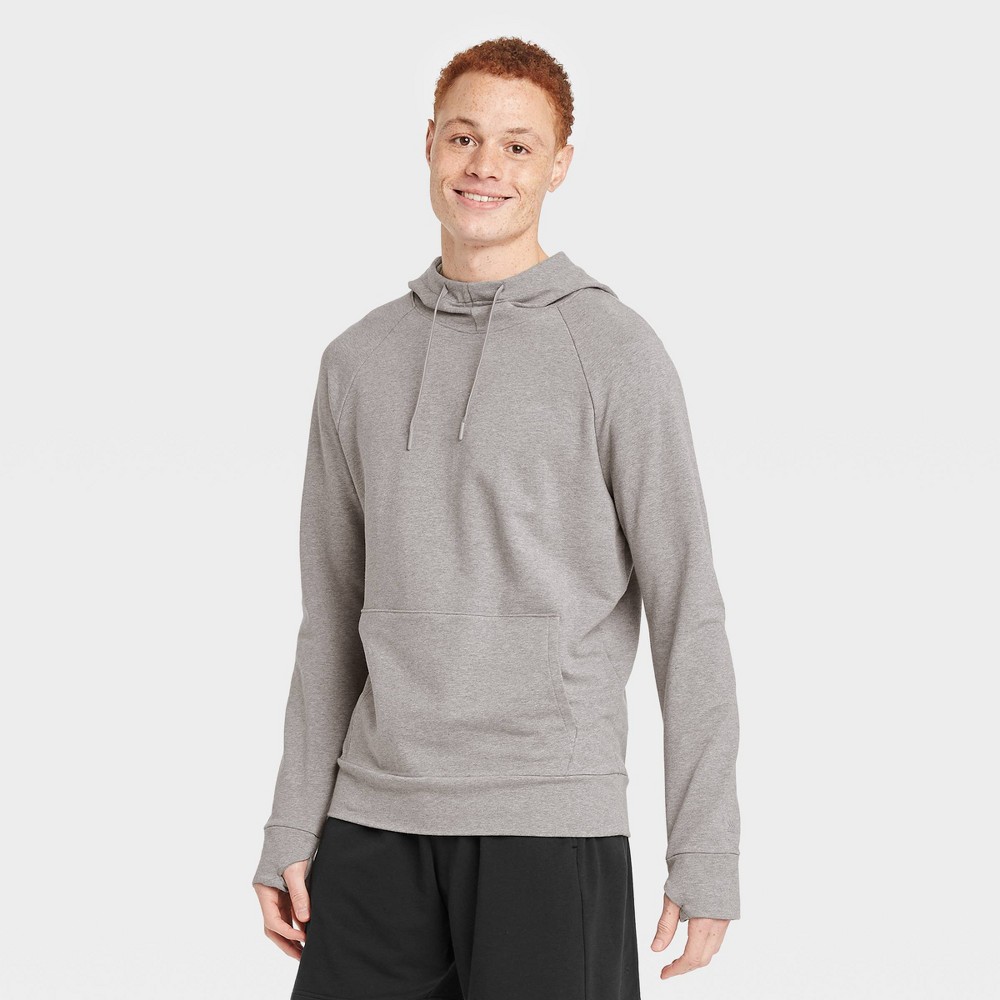 Men's Pullover Hoodies- All in Motion Heather Gray S and white S