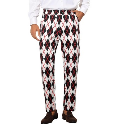 Lars Amadeus Men's Regular Fit Flat Front Colorful Printed Pants Black  White 32