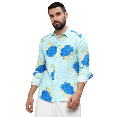 Campus Sutra Men Men's Light Blue Hydrangea Foliage Shirt