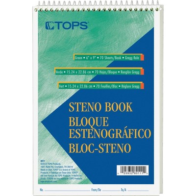 Tops Steno Book Gregg Rule 70 Sheets/PD 6"x9" GN Tint 8011