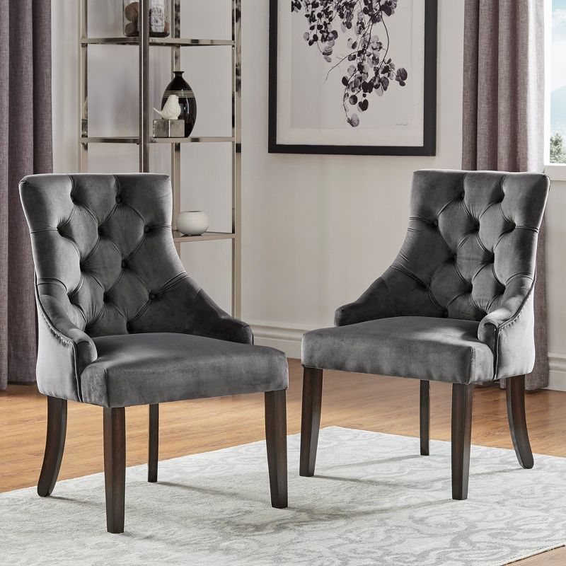 Set of 2 Lawler Velvet Button Tufted Dining Chair Dark Gray - Inspire Q, 5 of 6